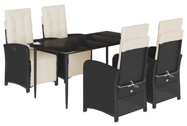 5 részes fekete polyrattan kerti étkezőgarnitúra párnákkal