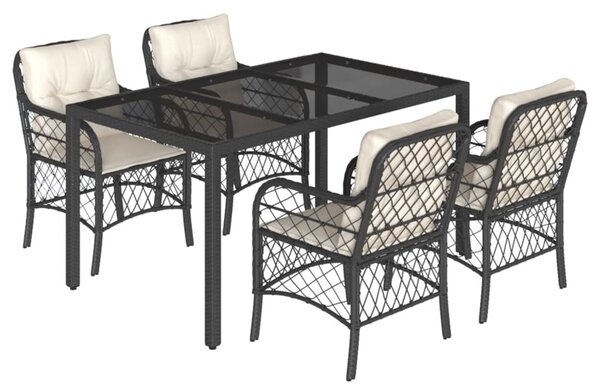 5 részes fekete polyrattan kerti étkezőgarnitúra párnákkal