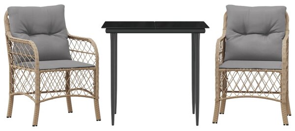 3 részes vegyes bézs polyrattan bisztrógarnitúra párnákkal