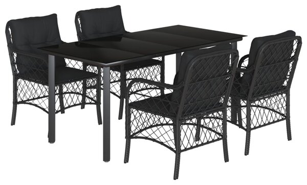 5 részes fekete polyrattan kerti étkezőgarnitúra párnákkal