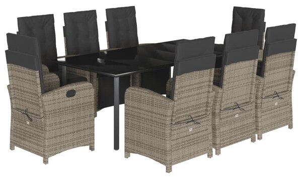 9 részes szürke polyrattan kerti étkezőgarnitúra párnával