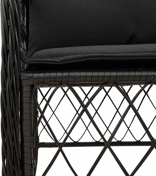 7 részes fekete polyrattan kerti étkezőgarnitúra párnával