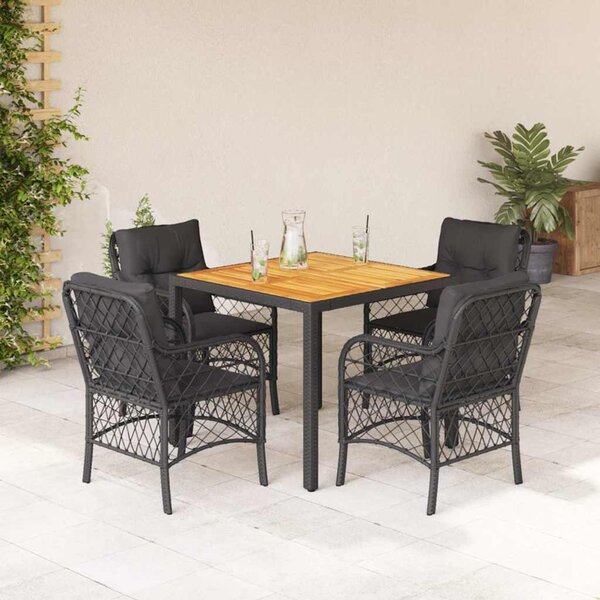 5 részes fekete polyrattan kerti étkezőgarnitúra párnákkal