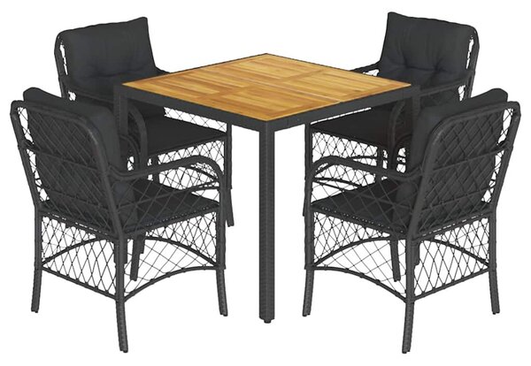 5 részes fekete polyrattan kerti étkezőgarnitúra párnákkal