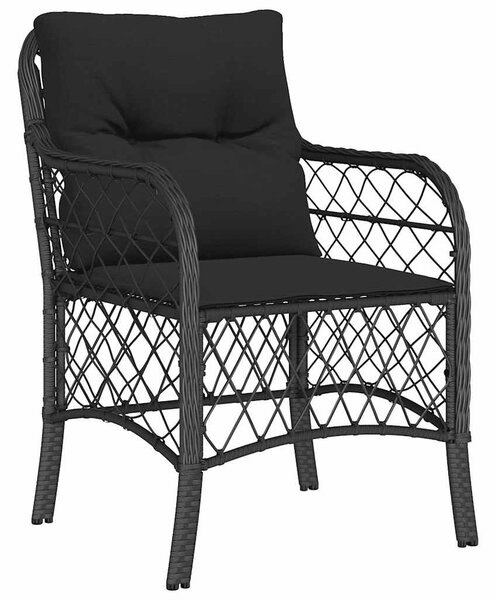 9 részes fekete polyrattan kerti étkezőgarnitúra párnákkal