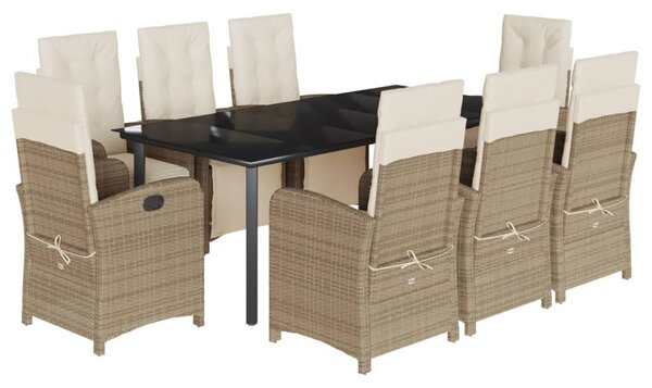 9 részes bézs polyrattan kerti étkezőgarnitúra párnákkal
