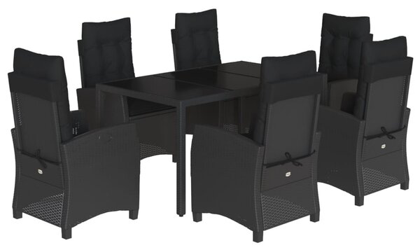 7 részes fekete polyrattan kerti étkezőgarnitúra párnával