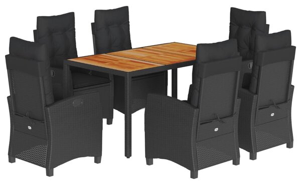 7 részes fekete polyrattan kerti étkezőgarnitúra párnával