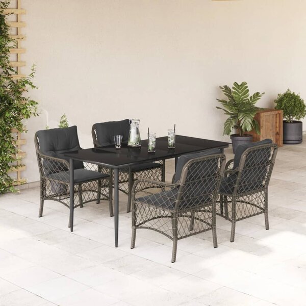 5 részes szürke polyrattan kerti étkezőgarnitúra párnával