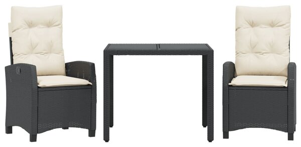 3 részes fekete polyrattan kerti étkezőgarnitúra párnákkal