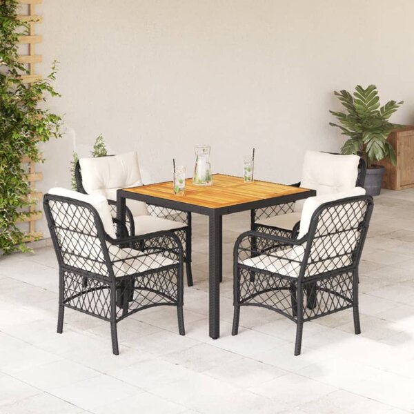 5 részes fekete polyrattan kerti étkezőgarnitúra párnákkal