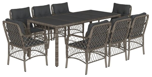 9 részes szürke polyrattan kerti étkezőgarnitúra párnával