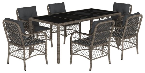7 részes szürke polyrattan kerti étkezőgarnitúra párnával