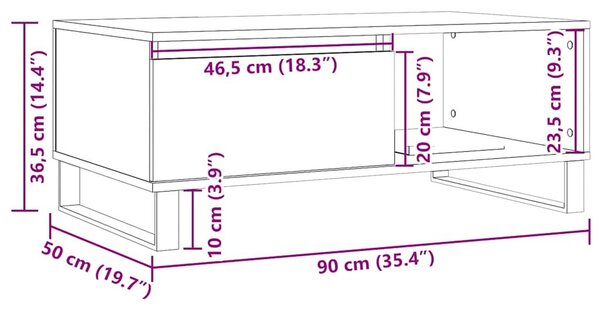 VidaXL kézműves tölgy színű szerelt fa dohányzóasztal 90x50x36,5 cm