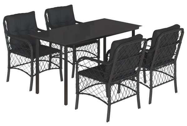 5 részes fekete polyrattan kerti étkezőgarnitúra párnákkal