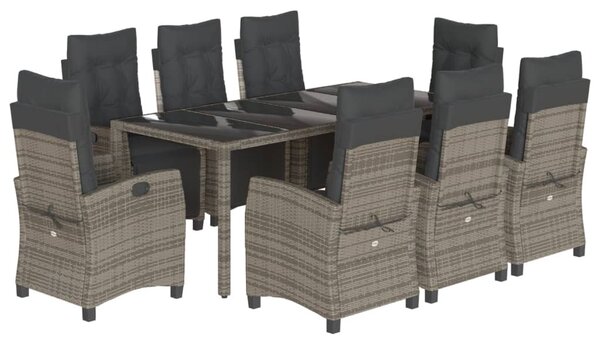9 részes szürke polyrattan kerti étkezőgarnitúra párnával