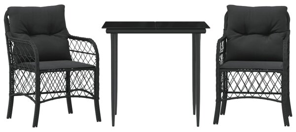 3 részes fekete polyrattan bisztrógarnitúra párnával