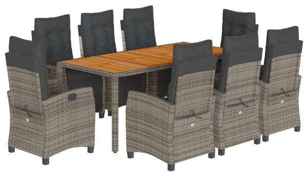 9 részes szürke polyrattan kerti étkezőgarnitúra párnával