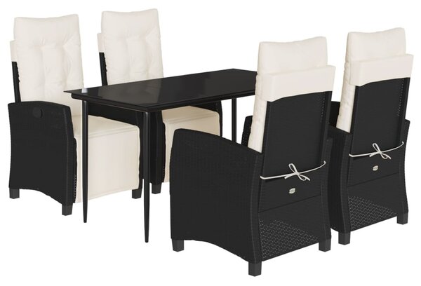 5 részes fekete polyrattan kerti étkezőgarnitúra párnákkal