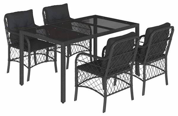5 részes fekete polyrattan kerti étkezőgarnitúra párnákkal