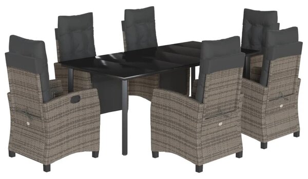 7 részes szürke polyrattan kerti étkezőgarnitúra párnával