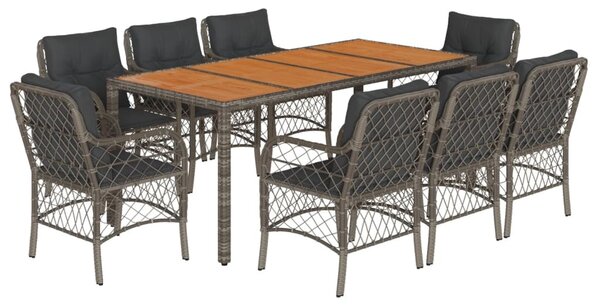 9 részes szürke polyrattan kerti étkezőgarnitúra párnával