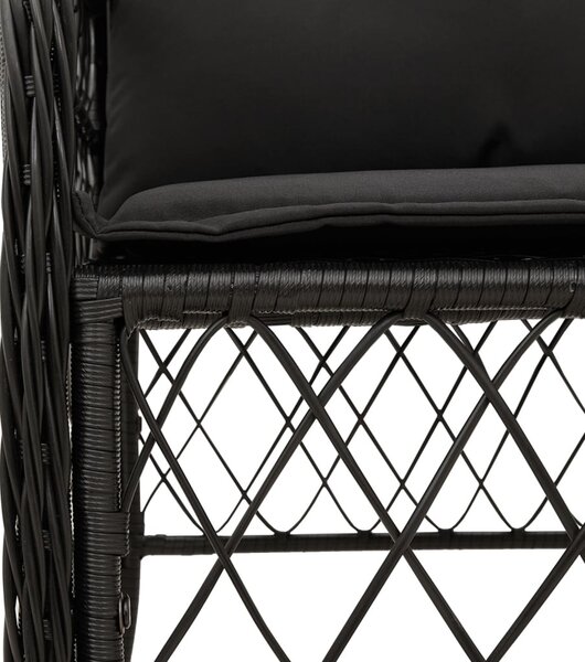 9 részes fekete polyrattan kerti étkezőgarnitúra párnákkal