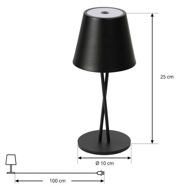 Lindby LED-es újratölthető asztali lámpa Janea CROSS, fekete, fém, dimmelhető, Fekete, fém, Modern