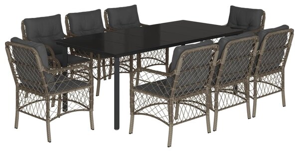 9 részes szürke polyrattan kerti étkezőgarnitúra párnával