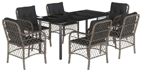 7 részes szürke polyrattan kerti étkezőgarnitúra párnával