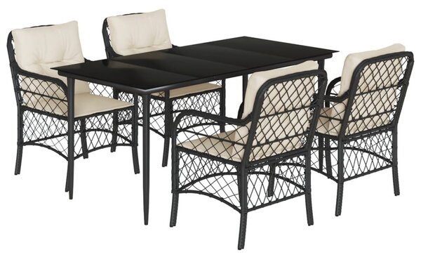 5 részes fekete polyrattan kerti étkezőgarnitúra párnákkal