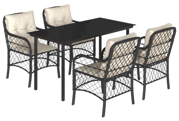 5 részes fekete polyrattan kerti étkezőgarnitúra párnákkal