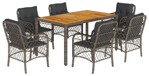 7 részes szürke polyrattan kerti étkezőgarnitúra párnával