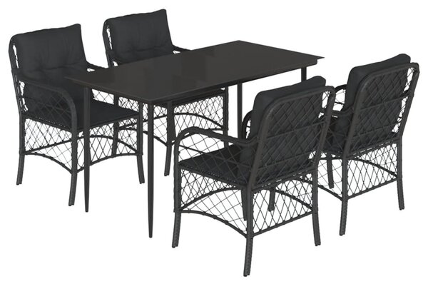 5 részes fekete polyrattan kerti étkezőgarnitúra párnákkal