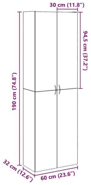 VidaXL kézműves tölgy színű szerelt fa magasszekrény 60 x 32 x 190 cm