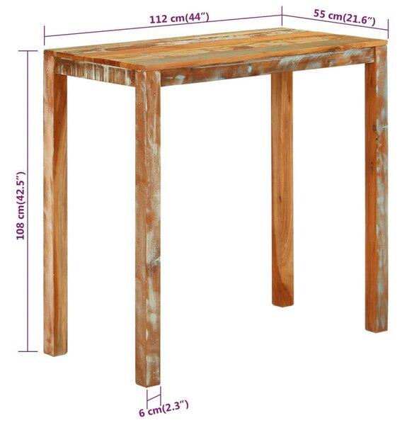 VidaXL tömör újrahasznosított fa bárasztal 112 x 55 x 108 cm