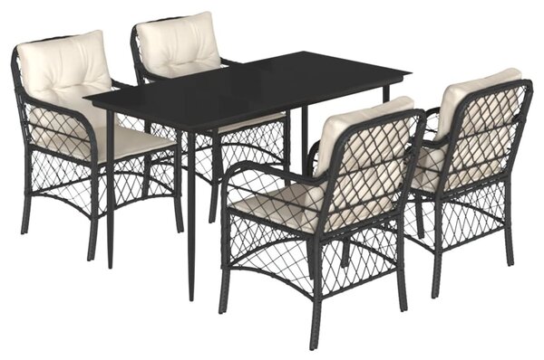 5 részes fekete polyrattan kerti étkezőgarnitúra párnákkal
