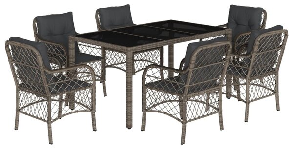7 részes szürke polyrattan kerti étkezőgarnitúra párnával