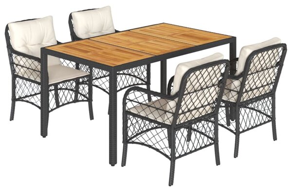 5 részes fekete polyrattan kerti étkezőgarnitúra párnákkal