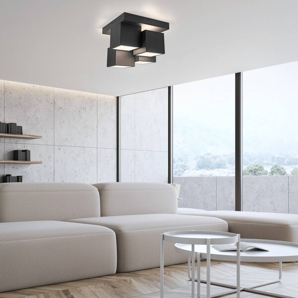JUST LIGHT. GmbH LED mennyezeti lámpa Tetris, vas, 3000 K, fekete, Fekete, Nappali / Étkező, fém, Modern