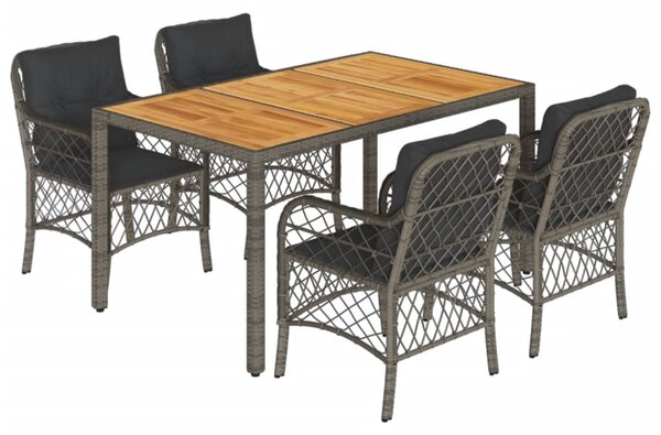 5 részes szürke polyrattan kerti étkezőgarnitúra párnával