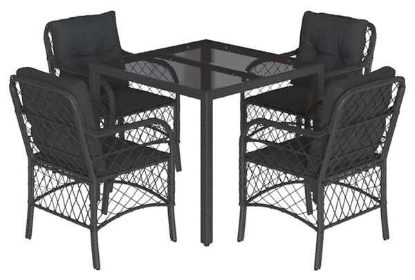 5 részes fekete polyrattan kerti étkezőgarnitúra párnákkal