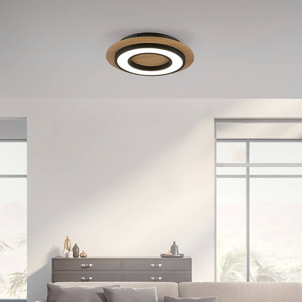 JUST LIGHT. GmbH LED mennyezeti lámpa Tola, kerek, fa, 3.000 K, Világos fa, Nappali / Étkező, Fa, Modern