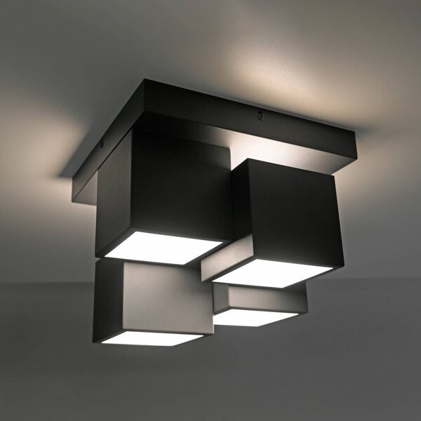 JUST LIGHT. GmbH LED mennyezeti lámpa Tetris, vas, 3000 K, fekete, Fekete, Nappali / Étkező, fém, Modern