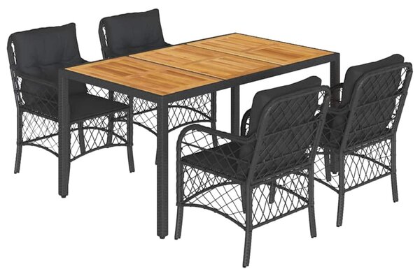 5 részes fekete polyrattan kerti étkezőgarnitúra párnákkal
