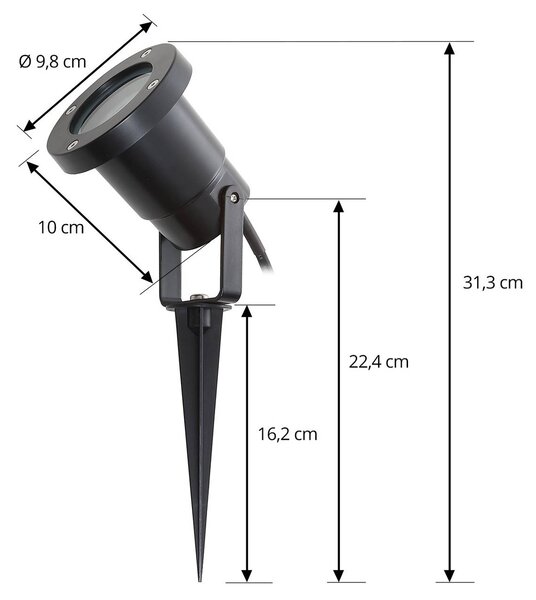 Lindby Thorgal földi tüskés lámpa, Ø 9,8 cm, fekete, 3 darabos készlet, dimmelhető, Fekete, Műanyag, Modern