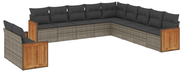11 részes szürke polyrattan kerti ülőgarnitúra párnákkal