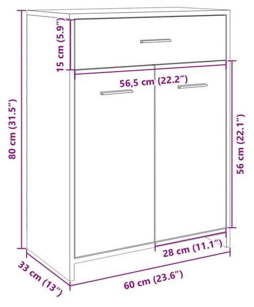 VidaXL sonoma tölgy színű szerelt fa fürdőszobaszekrény 60x33x80 cm