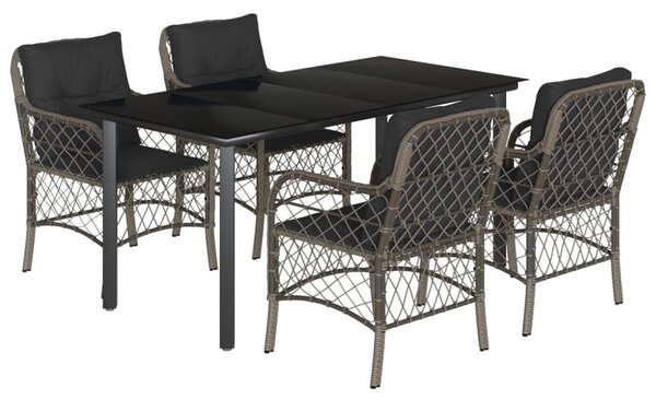 5 részes szürke polyrattan kerti étkezőgarnitúra párnával
