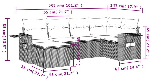 6 részes szürke polyrattan kerti ülőgarnitúra párnákkal